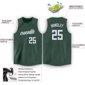 Custom Hunter Green White Round Neck Basketball Jersey - Fcustom