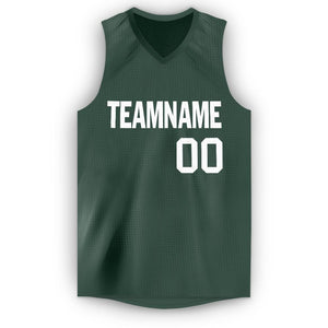 Custom Hunter Green White V-Neck Basketball Jersey - Fcustom