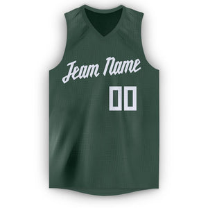 Custom Hunter Green White V-Neck Basketball Jersey - Fcustom