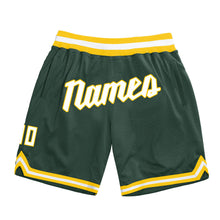 Load image into Gallery viewer, Custom Hunter Green White-Gold Authentic Throwback Basketball Shorts
