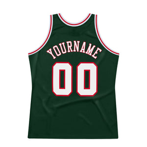 Custom Hunter Green White-Red Authentic Throwback Basketball Jersey