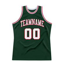 Load image into Gallery viewer, Custom Hunter Green White-Red Authentic Throwback Basketball Jersey
