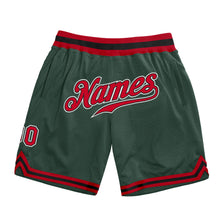 Load image into Gallery viewer, Custom Hunter Green Red-Black Authentic Throwback Basketball Shorts
