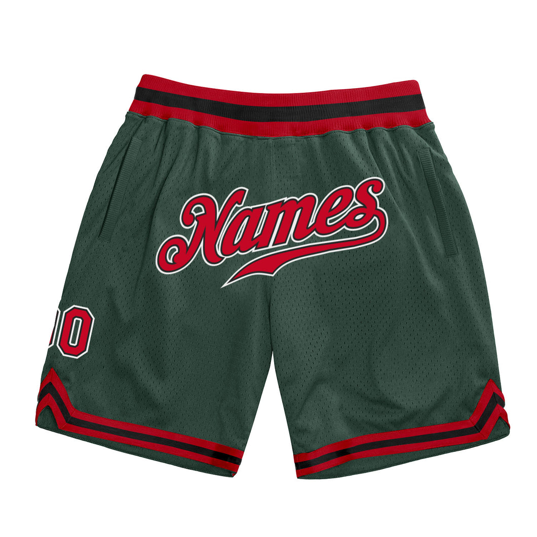 Custom Hunter Green Red-Black Authentic Throwback Basketball Shorts