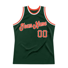 Load image into Gallery viewer, Custom Hunter Green Orange-White Authentic Throwback Basketball Jersey
