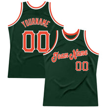 Load image into Gallery viewer, Custom Hunter Green Orange-White Authentic Throwback Basketball Jersey
