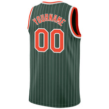 Load image into Gallery viewer, Custom Hunter Green White Pinstripe Orange-White Authentic Basketball Jersey
