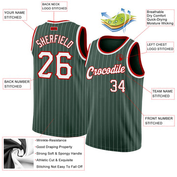 Custom Hunter Green White Pinstripe White-Red Authentic Basketball Jersey