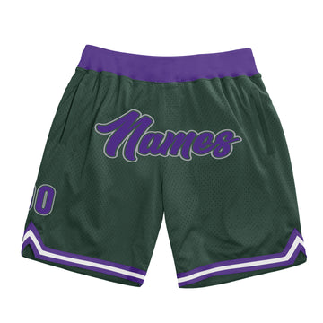 Custom Hunter Green Purple-Gray Authentic Throwback Basketball Shorts