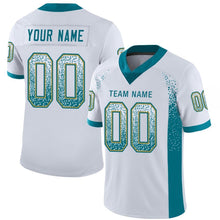 Load image into Gallery viewer, Custom White Teal-Old Gold Mesh Drift Fashion Football Jersey
