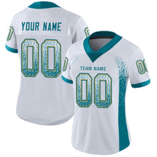 Load image into Gallery viewer, Custom White Teal-Old Gold Drift Fashion Football Jersey
