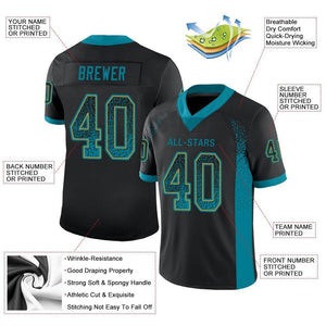 Custom Black Teal-Old Gold Mesh Drift Fashion Football Jersey