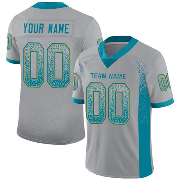 Custom Light Gray Teal-Old Gold Mesh Drift Fashion Football Jersey