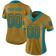 Load image into Gallery viewer, Custom Old Gold Teal-Black Mesh Drift Fashion Football Jersey
