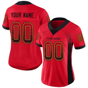 Custom Scarlet Black-Gold Mesh Drift Fashion Football Jersey