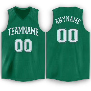 Custom Kelly Green White V-Neck Basketball Jersey - Fcustom