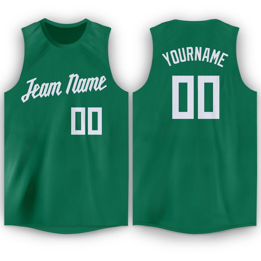 Custom Kelly Green White Round Neck Basketball Jersey - Fcustom