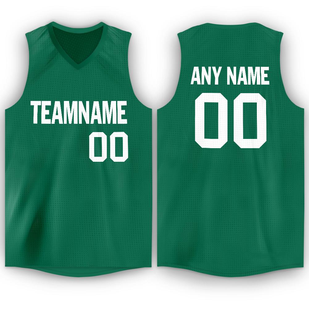 Custom Kelly Green White V-Neck Basketball Jersey - Fcustom