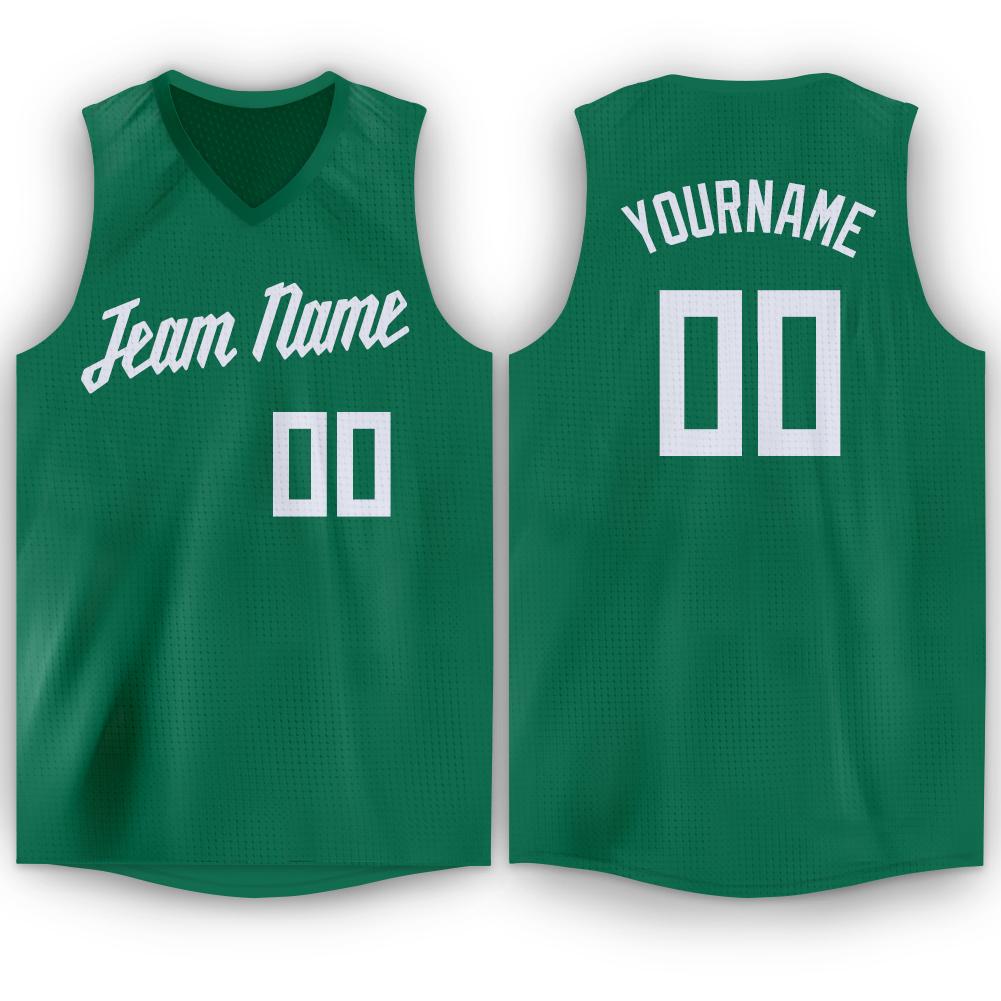 Custom Kelly Green White V-Neck Basketball Jersey - Fcustom