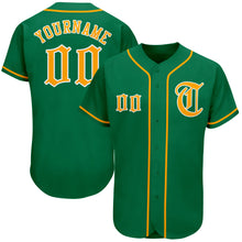 Load image into Gallery viewer, Custom Kelly Green Gold-White Authentic Baseball Jersey
