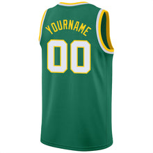 Load image into Gallery viewer, Custom Kelly Green White-Gold Round Neck Rib-Knit Basketball Jersey
