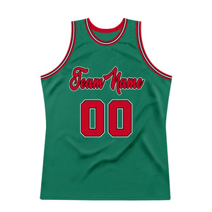 Custom Kelly Green Red-Black Authentic Throwback Basketball Jersey