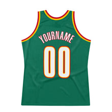Load image into Gallery viewer, Custom Kelly Green White-Gold Authentic Throwback Basketball Jersey
