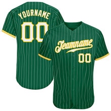 Load image into Gallery viewer, Custom Kelly Green White Pinstripe White-Gold Authentic Baseball Jersey
