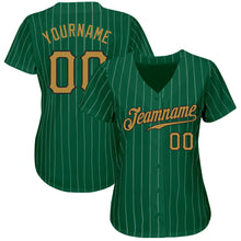 Load image into Gallery viewer, Custom Kelly Green White Pinstripe Old Gold-Black Authentic Baseball Jersey
