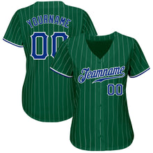 Load image into Gallery viewer, Custom Kelly Green White Pinstripe Royal-White Authentic Baseball Jersey
