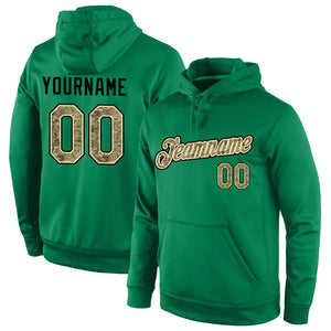 Custom Stitched Kelly Green Camo-Cream Sports Pullover Sweatshirt Hoodie