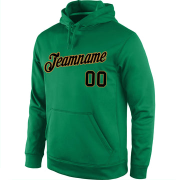 Custom Stitched Kelly Green Black-Old Gold Sports Pullover Sweatshirt Hoodie