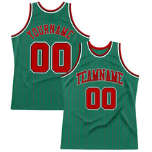 Load image into Gallery viewer, Custom Kelly Green Red Pinstripe Red-Black Authentic Throwback Basketball Jersey

