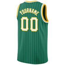 Load image into Gallery viewer, Custom Kelly Green White Pinstripe White-Gold Authentic Basketball Jersey
