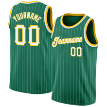 Load image into Gallery viewer, Custom Kelly Green White Pinstripe White-Gold Authentic Basketball Jersey
