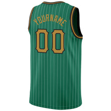 Load image into Gallery viewer, Custom Kelly Green White Pinstripe Old Gold-Black Authentic Basketball Jersey
