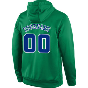 Custom Stitched Kelly Green Royal-White Sports Pullover Sweatshirt Hoodie