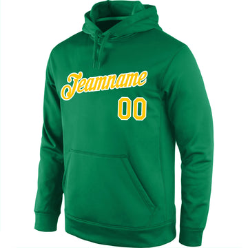 Custom Stitched Kelly Green Gold-White Sports Pullover Sweatshirt Hoodie