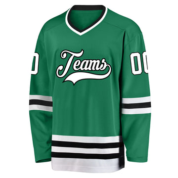 Custom Kelly Green White-Black Hockey Jersey