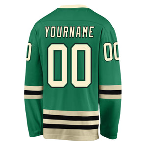 Custom Kelly Green Cream-Black Hockey Jersey