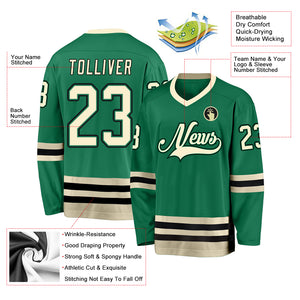 Custom Kelly Green Cream-Black Hockey Jersey