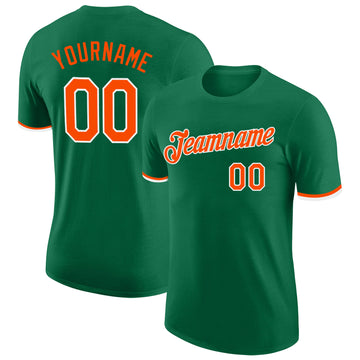 Custom Kelly Green Orange-White Performance T-Shirt