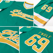 Load image into Gallery viewer, Custom Kelly Green Gold-White Hockey Jersey

