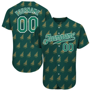 Custom Kelly Green Kelly Green-White Christmas 3D Authentic Baseball Jersey