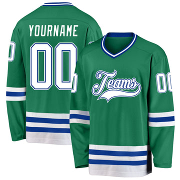 Custom Kelly Green White-Royal Hockey Jersey