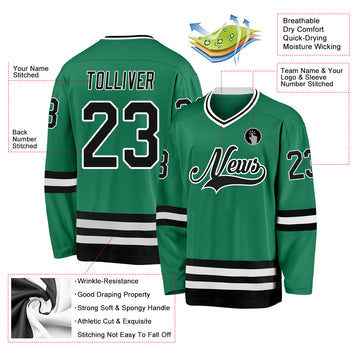 Custom Kelly Green Black-White Hockey Jersey