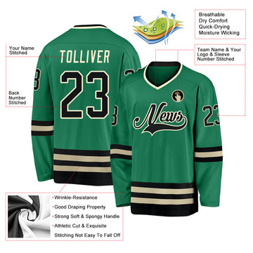 Custom Kelly Green Black-Cream Hockey Jersey