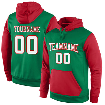 Custom Stitched Kelly Green White-Red Sports Pullover Sweatshirt Hoodie