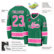Load image into Gallery viewer, Custom Kelly Green Pink-White Hockey Jersey
