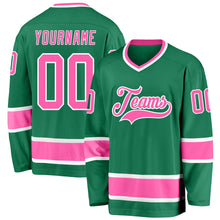 Load image into Gallery viewer, Custom Kelly Green Pink-White Hockey Jersey

